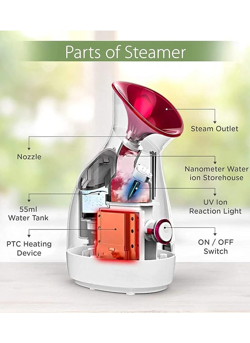 Facial Steamer for Home with 40 Sec Fast Steaming, 65ML Water Tank, BPA-Free, 8-Min Steam Cycle, Waterless Auto-Off, Nano Ionic Face Steamer for Deep Cleansing, Hydration, and Skincare