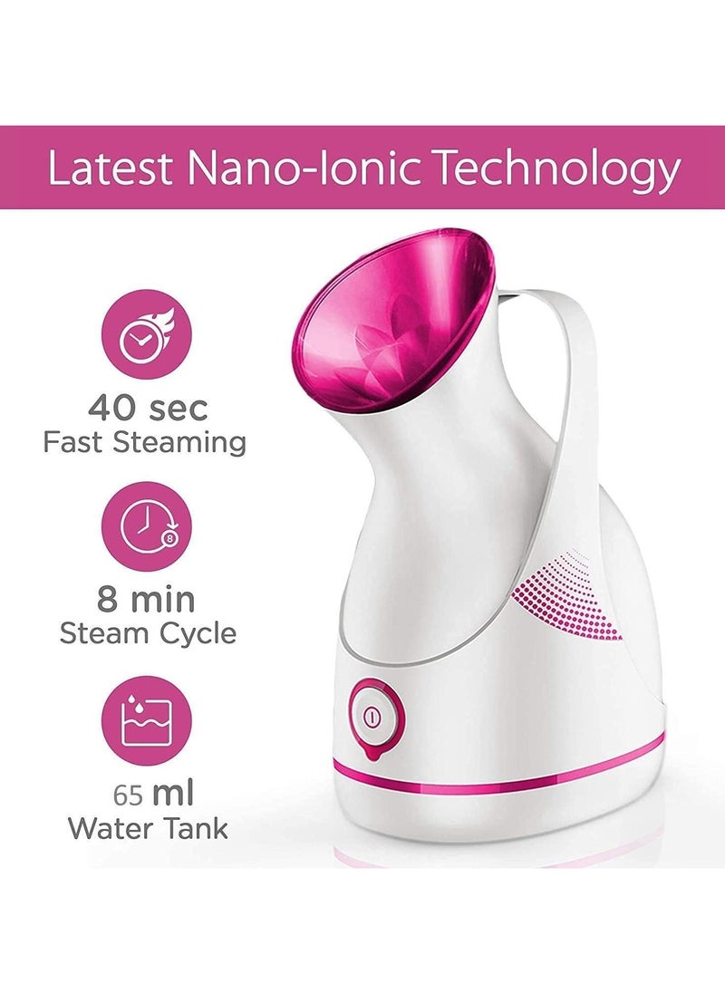 Facial Steamer for Home with 40 Sec Fast Steaming, 65ML Water Tank, BPA-Free, 8-Min Steam Cycle, Waterless Auto-Off, Nano Ionic Face Steamer for Deep Cleansing, Hydration, and Skincare