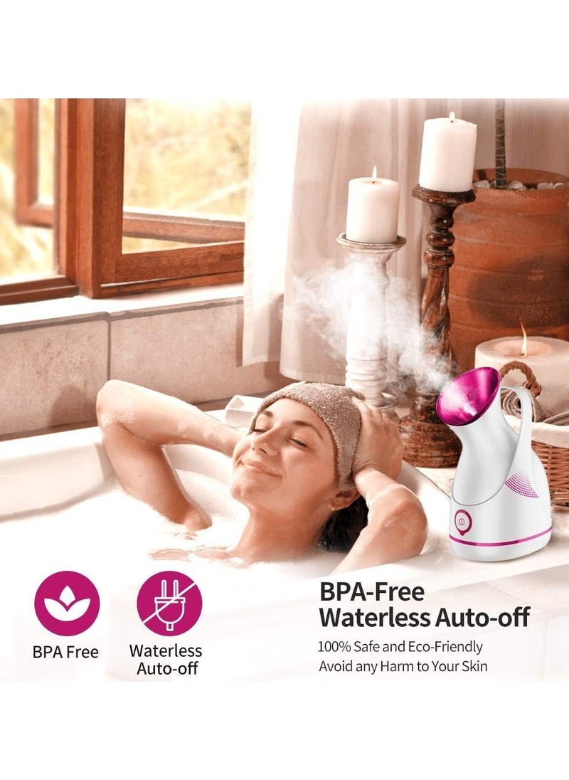 Facial Steamer for Home with 40 Sec Fast Steaming, 65ML Water Tank, BPA-Free, 8-Min Steam Cycle, Waterless Auto-Off, Nano Ionic Face Steamer for Deep Cleansing, Hydration, and Skincare