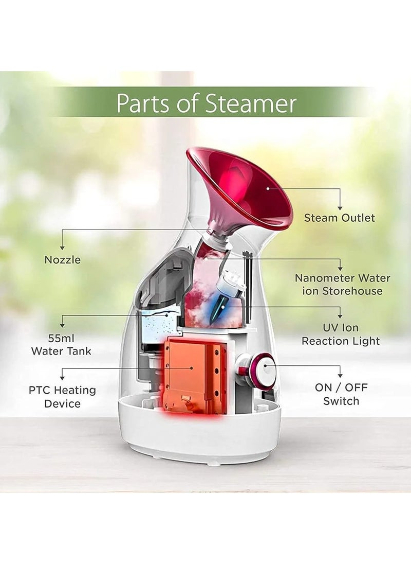 Facial Steamer for Home with 40 Sec Fast Steaming, 65ML Water Tank, BPA-Free, 8-Min Steam Cycle, Waterless Auto-Off, Nano Ionic Face Steamer for Deep Cleansing, Hydration, and Skincare