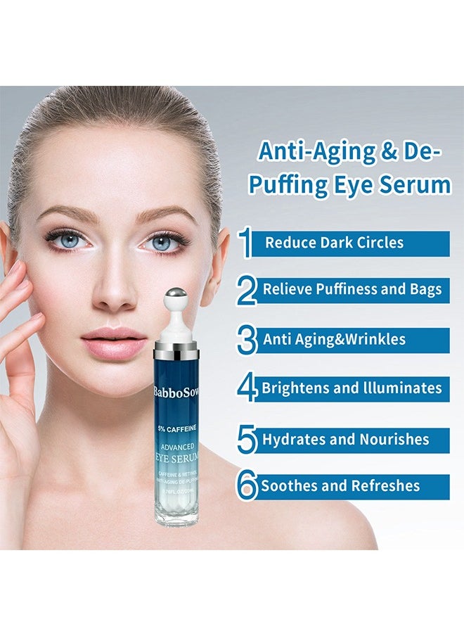 Caffeine Roller Eye Serum-Dark Circles Under Eye Cream Morning Skincare - Daily Eye Serum for Eyelids Puffiness