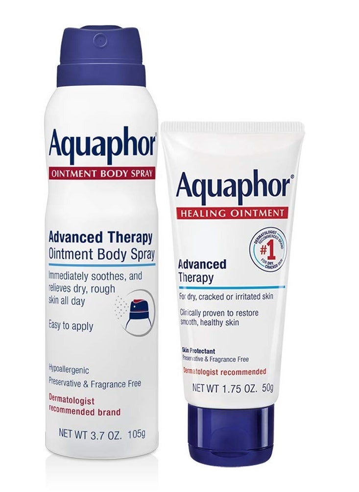 Aquaphor Advanced Therapy Skin Care Set, Aquaphor Healing Ointment Skin Protectant, Body Moisturizer for Dry Skin, 1.75 Oz + Aquaphor Ointment Body Spray, Spray Moisturizer for Dry Skin, 3.7 Oz