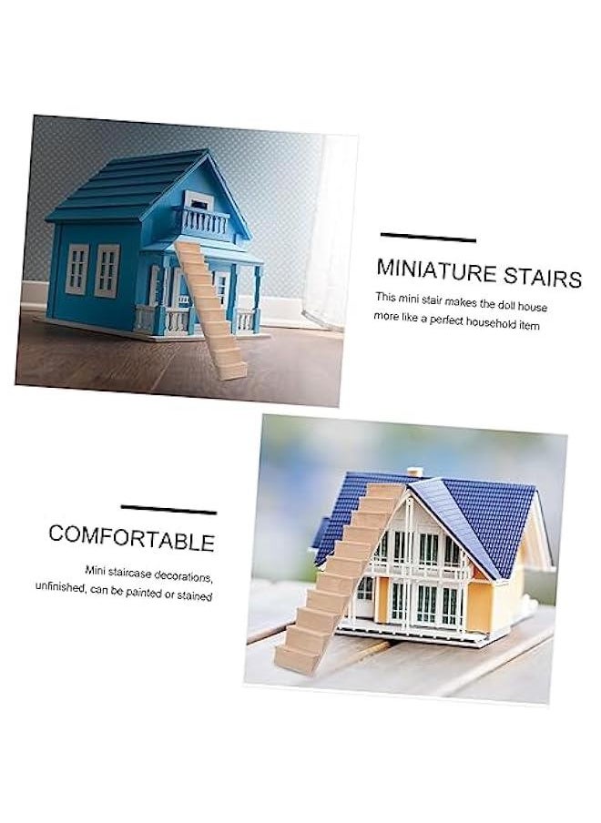 2pcs No Handrail Stairs Wooden Decor Tabletop Miniatures Mini House Mini House Staircase 1: 12 Scale Wooden Staircase Mini Doll House Decor Simulated Furniture Models Stairs Models