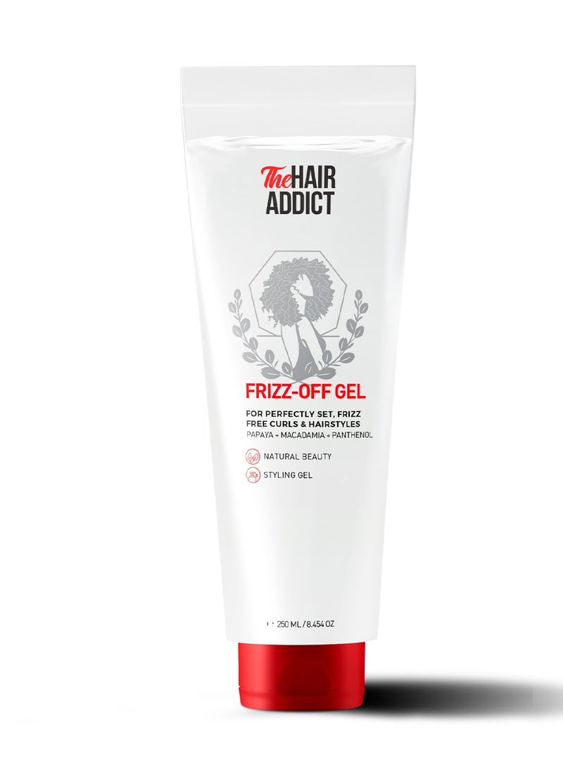 The Hair Addict Frizz Off Papaya Gel 250ml- Perfectly Set, Frizz-Free Curls & Hairstyles | Ultimate Control & Hold | 0% Sulfates, Silicones, Parabens | Enriched with Papaya, Macadamia & Pro-Vitamin B5