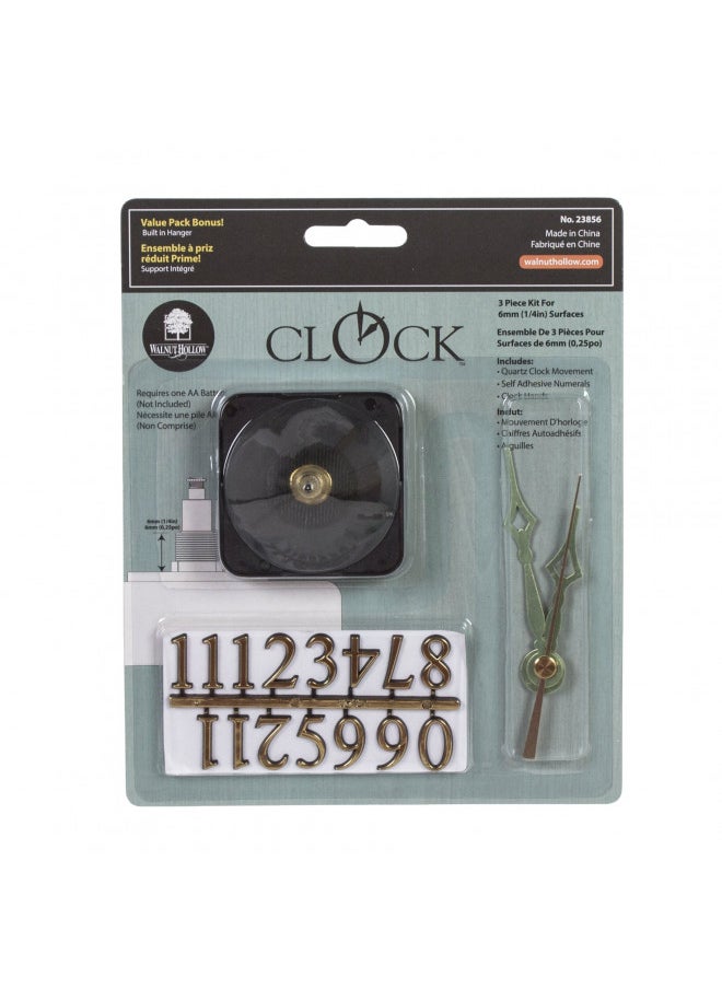 Walnut Hollow 3 Piece Clock Kit for 1/4-inch Surfaces, Use to Repair or Design your Own Clock , Gold