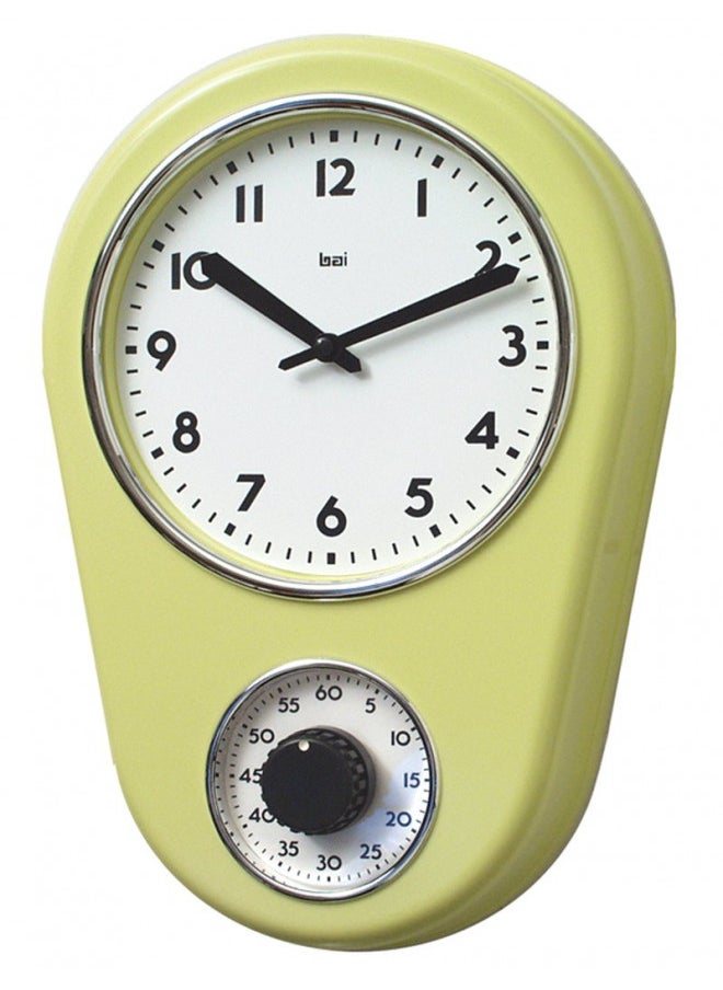 Bai Retro Kitchen Timer Wall Clock, Chartreuse