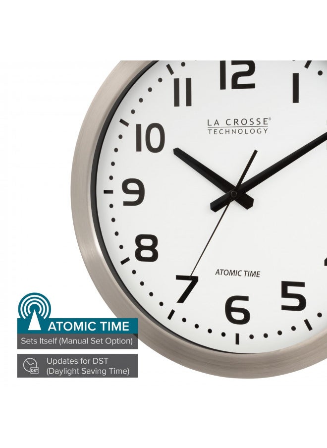 La Crosse Technology WT-3161WH-INT 16 Inch Stainless Steel Atomic Clock-White Dial, 16