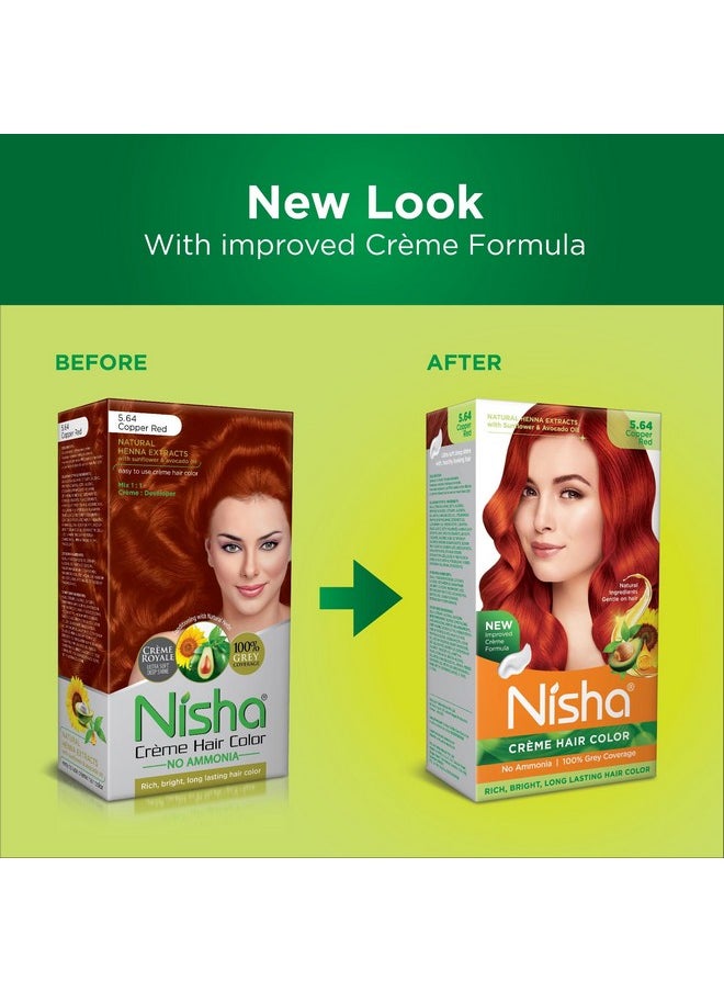 Nisha Creme Hair Colour 5.64 COPPER RED (60gm + 60ml + 18ml Nisha Conditioner with Natural Herbs 100% Grey Hair Coverage) Pack of 3 …