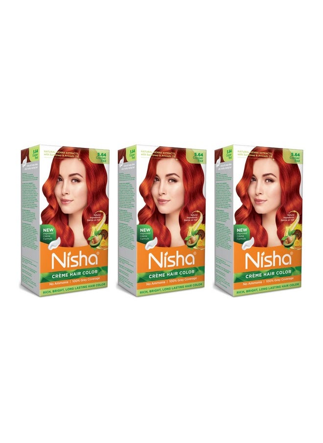 Nisha Creme Hair Colour 5.64 COPPER RED (60gm + 60ml + 18ml Nisha Conditioner with Natural Herbs 100% Grey Hair Coverage) Pack of 3 …