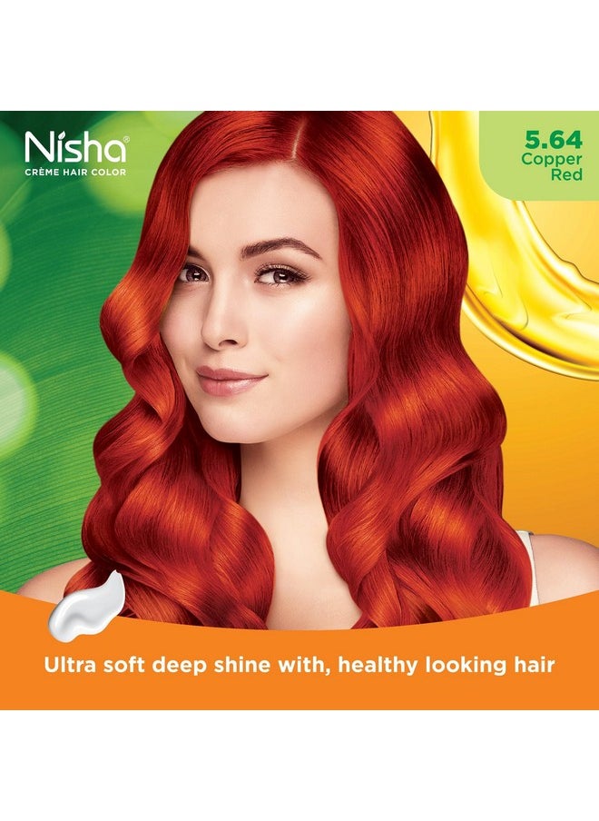 Nisha Creme Hair Colour 5.64 COPPER RED (60gm + 60ml + 18ml Nisha Conditioner with Natural Herbs 100% Grey Hair Coverage) Pack of 3 …