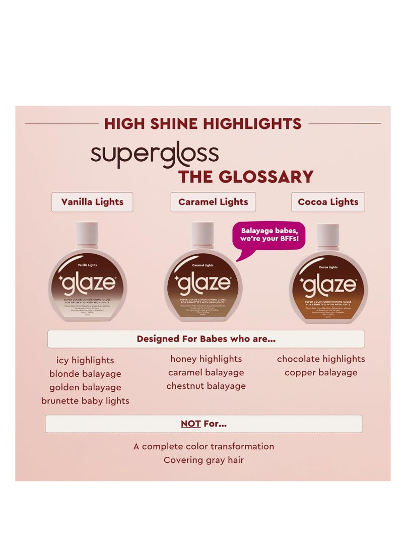 glaze Super Color Conditioning Gloss, Caramel Lights 6.4flo.oz (2-3 Hair Treatments) Award Winning Hair Gloss Treatment & Semi Permanent Hair Dye. No Mix Hair Mask Colorant with Results in 10 Minutes