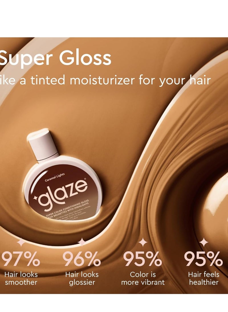 glaze Super Color Conditioning Gloss, Caramel Lights 6.4flo.oz (2-3 Hair Treatments) Award Winning Hair Gloss Treatment & Semi Permanent Hair Dye. No Mix Hair Mask Colorant with Results in 10 Minutes