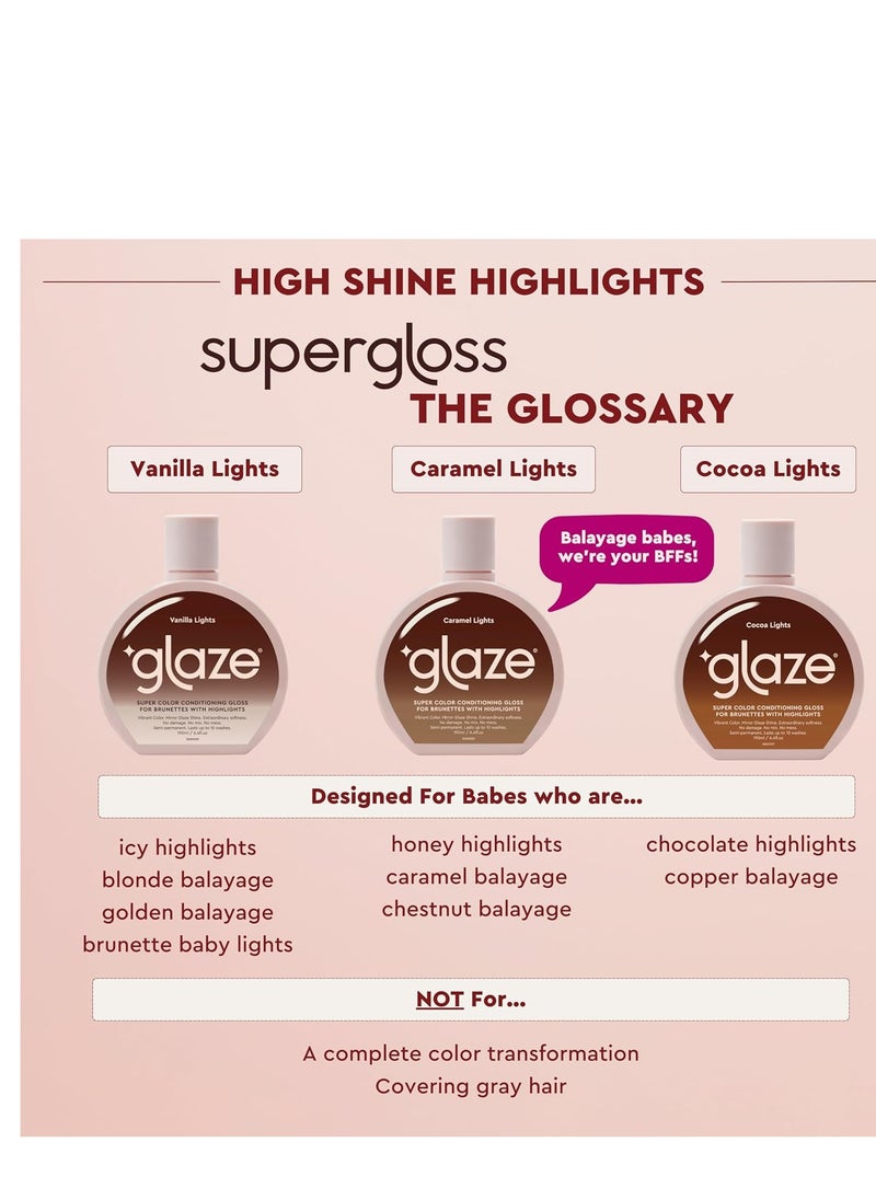 glaze Super Color Conditioning Gloss, Caramel Lights 6.4flo.oz (2-3 Hair Treatments) Award Winning Hair Gloss Treatment & Semi Permanent Hair Dye. No Mix Hair Mask Colorant with Results in 10 Minutes