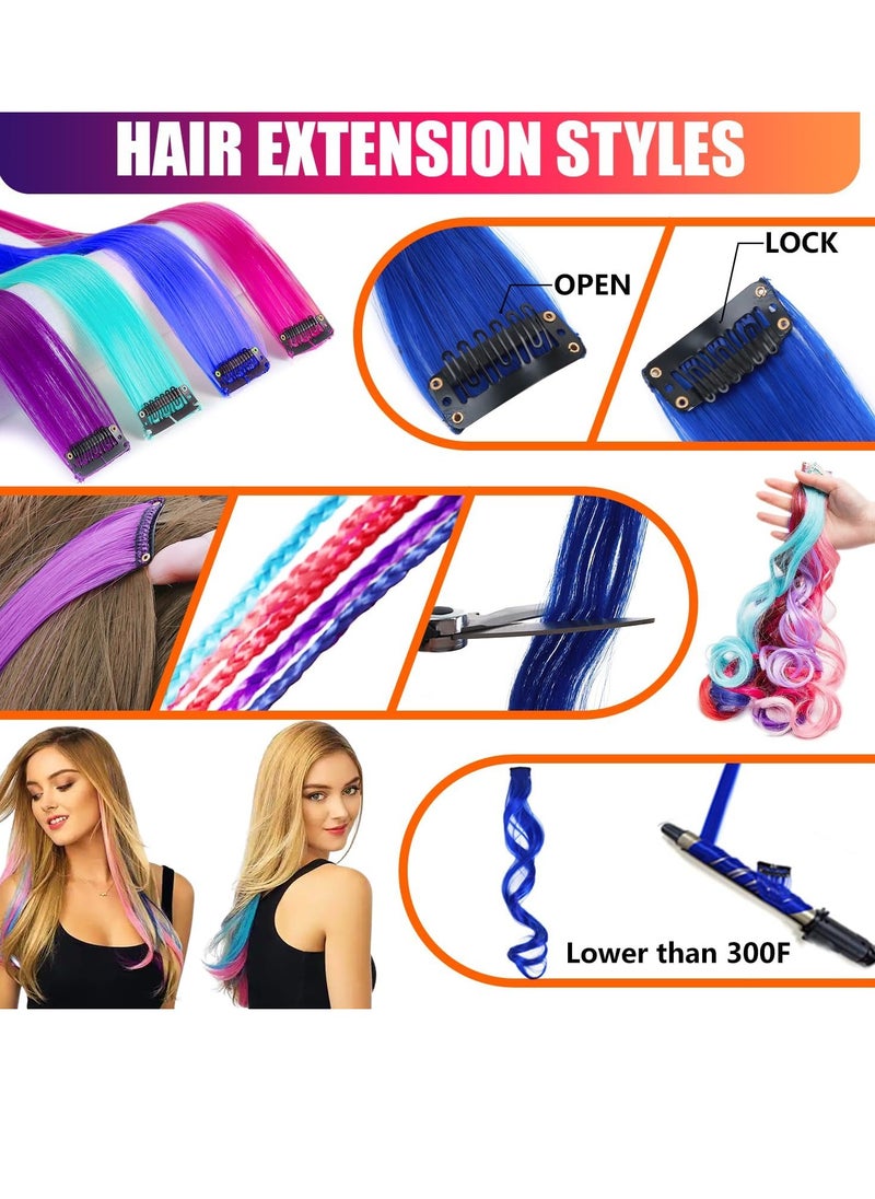 Jim&Gloria Dustless Hair Chalk for Girls With Clip-on Colored Hair, Brushes and Glitters, Temporary Color Dye For Kids, Gifts for Teen Girl Trendy Stuff, Teenage Age 7 8 9 10 11 12 13 14 Year Old Gift