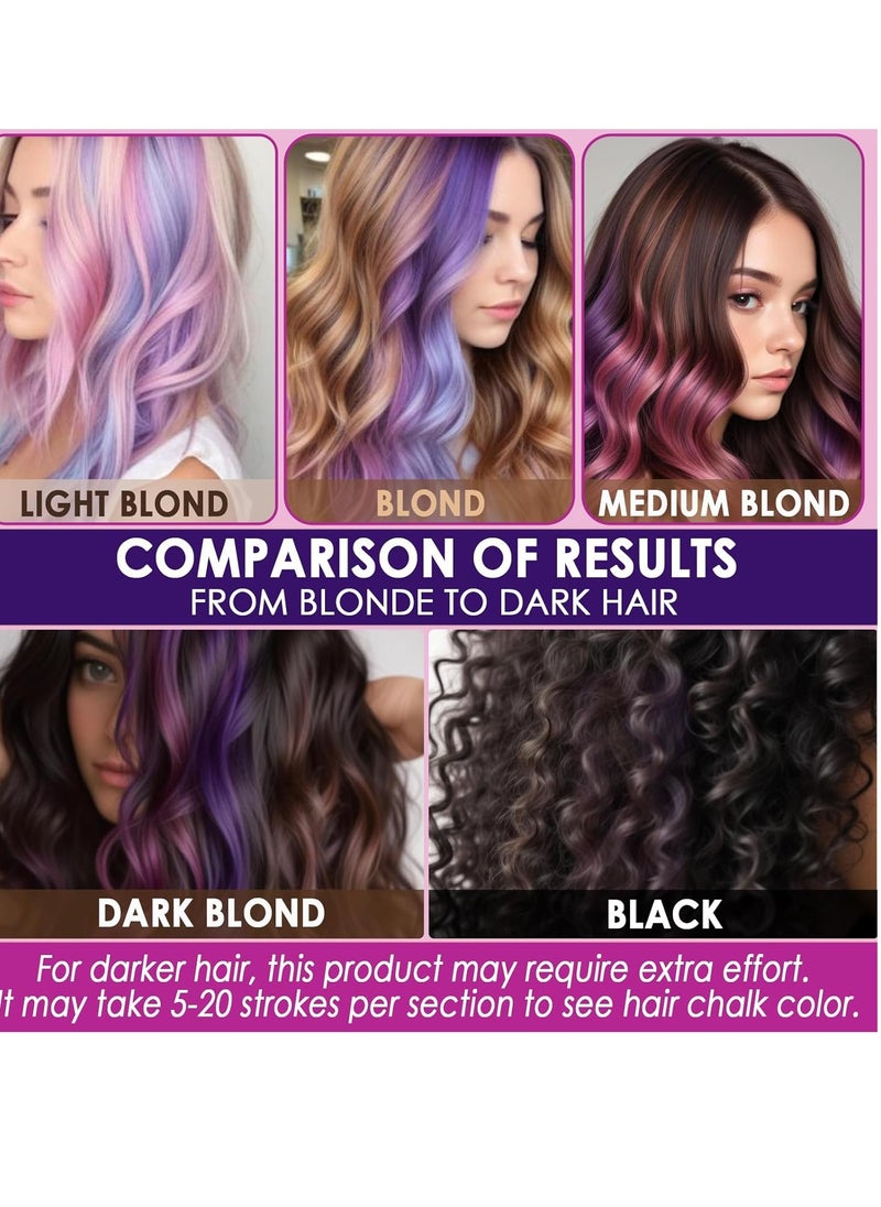 Jim&Gloria Dustless Hair Chalk for Girls With Clip-on Colored Hair, Brushes and Glitters, Temporary Color Dye For Kids, Gifts for Teen Girl Trendy Stuff, Teenage Age 7 8 9 10 11 12 13 14 Year Old Gift