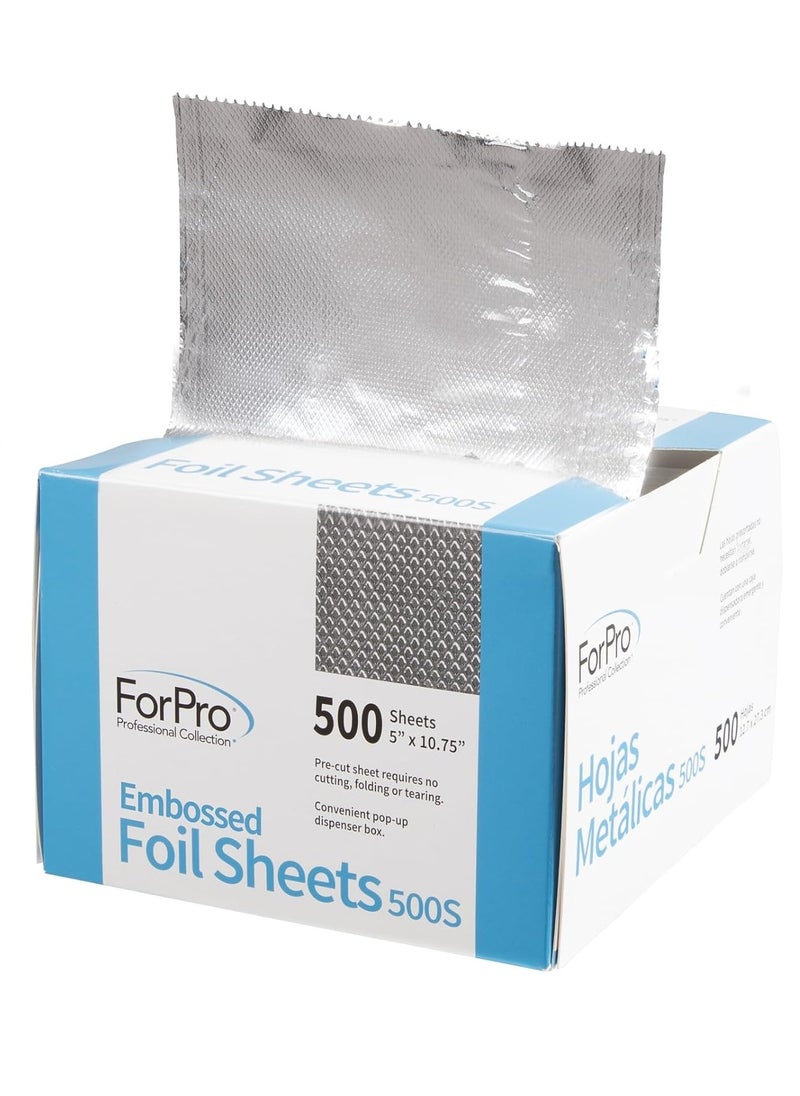 ForPro Professional Collection Embossed Foil Sheets 500S, Aluminum Foil, Pop-Up Dispenser, for Hair Color Application and Highlighting Services, Food Safe, 5” W x 10.75” L, 500 Count