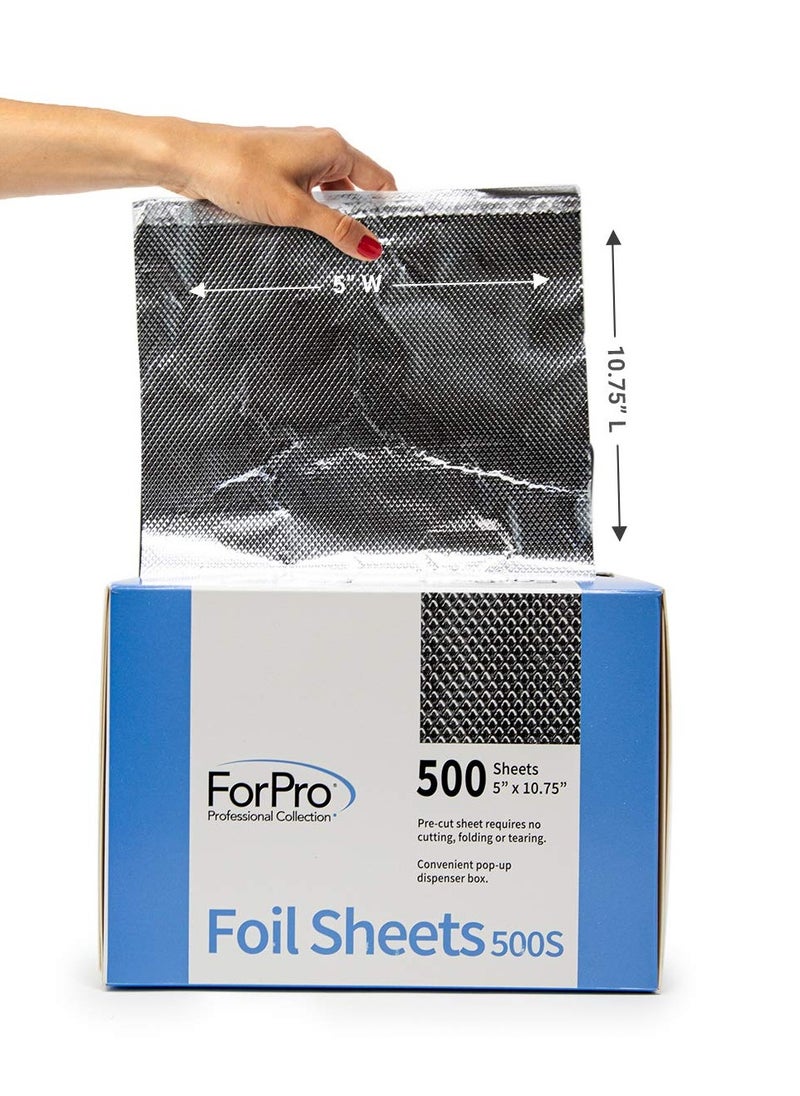 ForPro Professional Collection Embossed Foil Sheets 500S, Aluminum Foil, Pop-Up Dispenser, for Hair Color Application and Highlighting Services, Food Safe, 5” W x 10.75” L, 500 Count