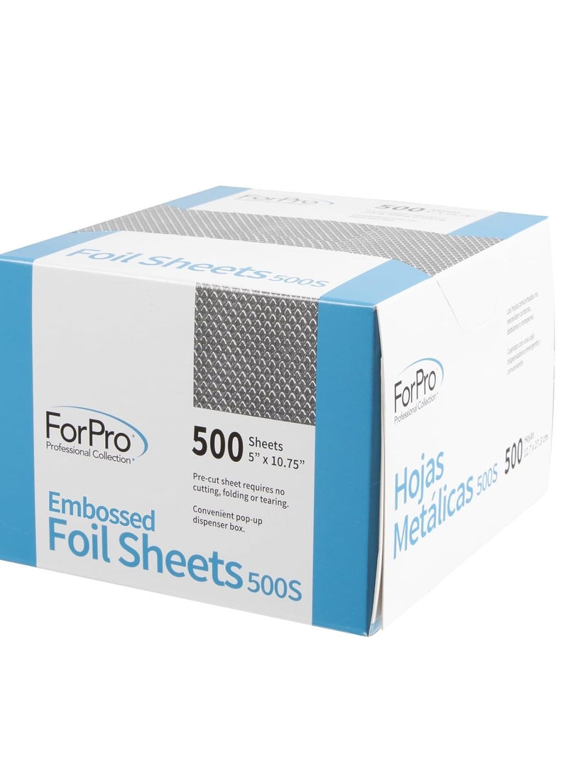 ForPro Professional Collection Embossed Foil Sheets 500S, Aluminum Foil, Pop-Up Dispenser, for Hair Color Application and Highlighting Services, Food Safe, 5” W x 10.75” L, 500 Count