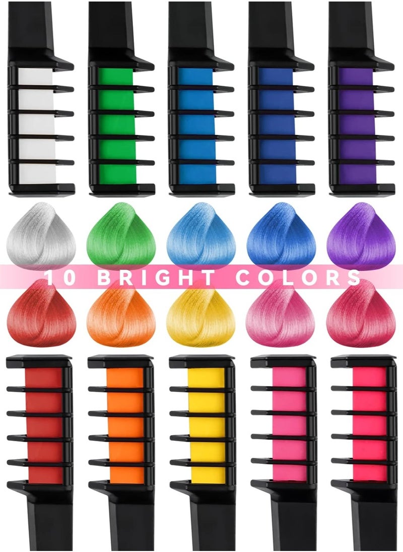 Kalolary 10 Colors Hair Chalk for Girls Kids, Temporary Bright Hair Color Dye Easter Gifts for Girls Age 4 5 6 7 8 9 10+, Washable Hair Chalk Comb for Party Cosplay DIY