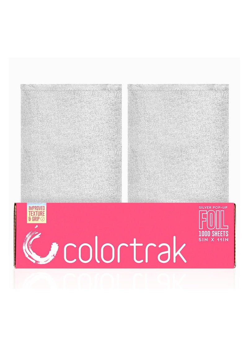 Colortrak Embossed Sheets Silver Aluminum Foil Pop-up Dispenser, 1000 Pre-cut Sheets Non-slip Textured Silver 5 x 11 Sheets for Hair Foil Coloring and Highlighting Sheet Applications