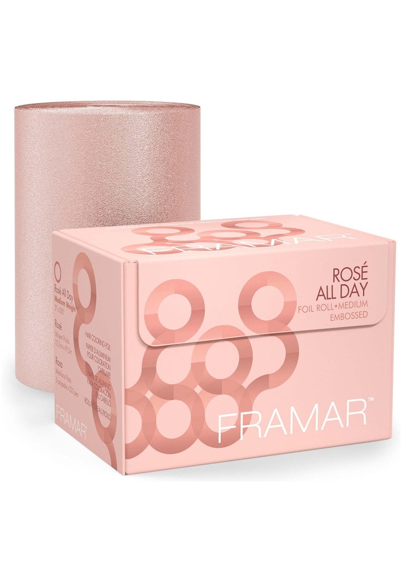 Framar Rosé All Day Embossed Roll Aluminum Foil, Hair Foils For Highlighting - Medium 320 ft