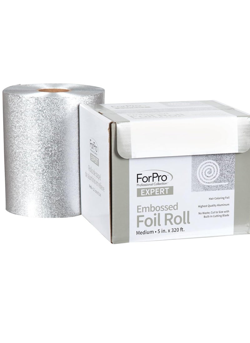 ForPro Professional Collection Expert Embossed Aluminum Foil Roll, 320 Ft Hair Foils for Color Application and Highlighting Services, Silver, Medium, 5W