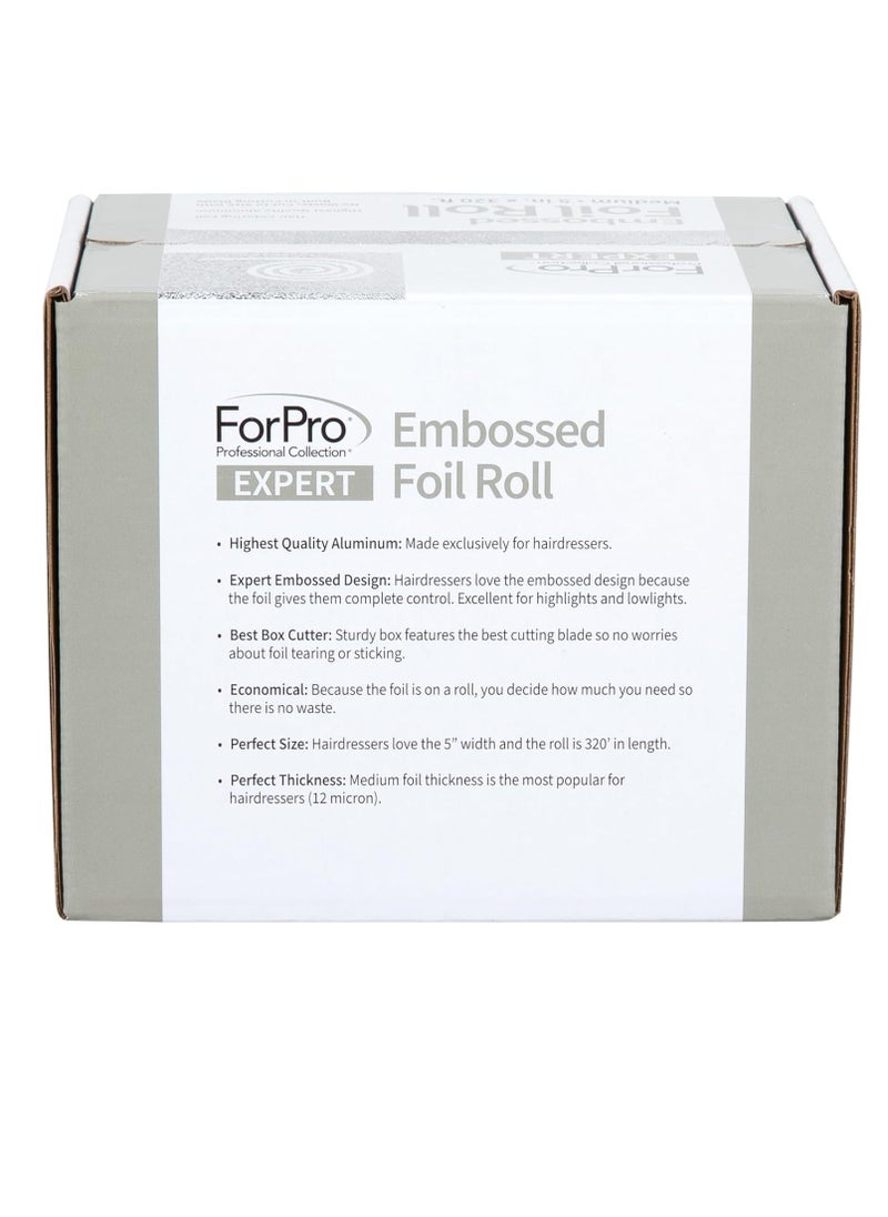 ForPro Professional Collection Expert Embossed Aluminum Foil Roll, 320 Ft Hair Foils for Color Application and Highlighting Services, Silver, Medium, 5W