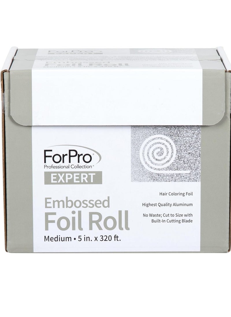 ForPro Professional Collection Expert Embossed Aluminum Foil Roll, 320 Ft Hair Foils for Color Application and Highlighting Services, Silver, Medium, 5W