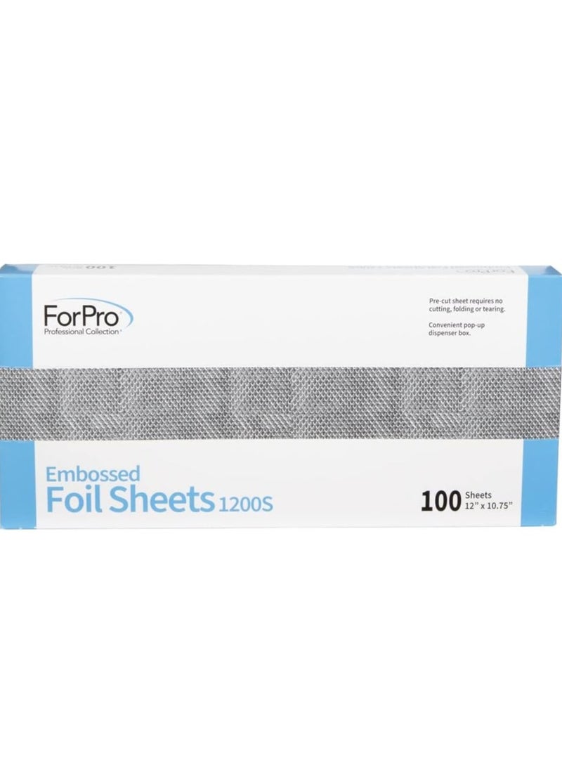 ForPro Professional Collection Embossed Foil Sheets 1200S, Aluminum Foil, Pop-Up Dispenser, for Hair Color Application and Highlighting Services, Food Safe, 12” W x 10.75” L, 100-Count