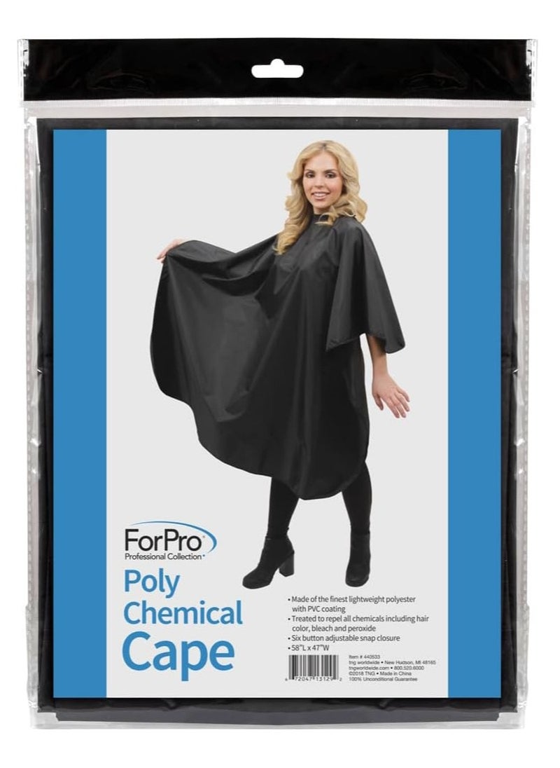 ForPro Professional Collection Poly Chemical Cape, Professional Hair Salon Styling Cape with Adjustable Snap Closure, Black, 58