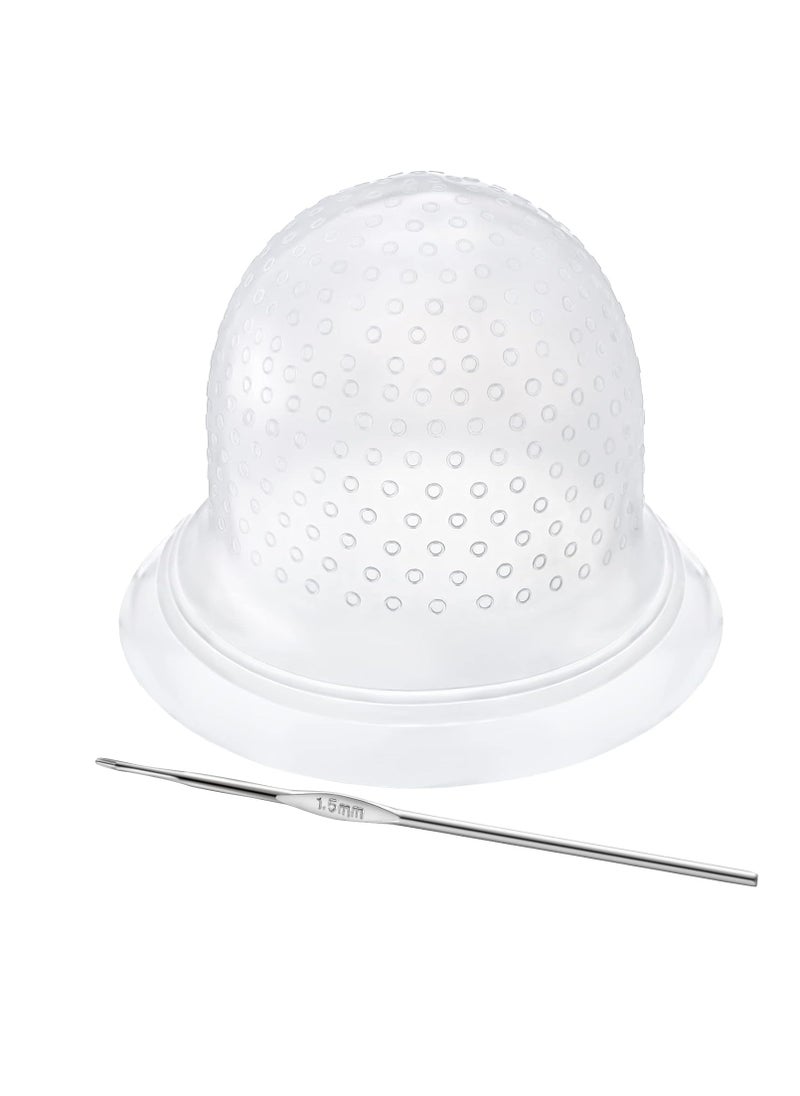 FRIUSATE Hair Coloring Highlighting Cap, 2 Pieces Silicone Highlight Cap Pull Through Caps Hair Coloring Frosting Cap with Hook, Hair Highlighting Kit Gloves and Brush for Salon Tools Women Men