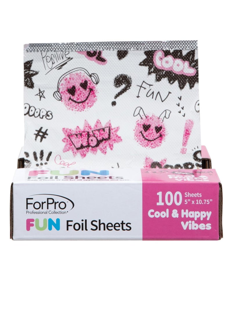 ForPro Professional Collection FUN Cool & Happy Vibes Foil Sheets, Aluminum, Pop-Up Foil Dispenser, Hair Foils for Color Application & Highlighting Services, Food Safe, 5” W x 10.75” L, 100-Count