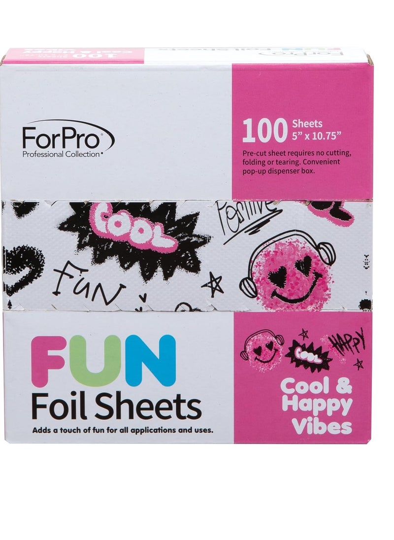 ForPro Professional Collection FUN Cool & Happy Vibes Foil Sheets, Aluminum, Pop-Up Foil Dispenser, Hair Foils for Color Application & Highlighting Services, Food Safe, 5” W x 10.75” L, 100-Count