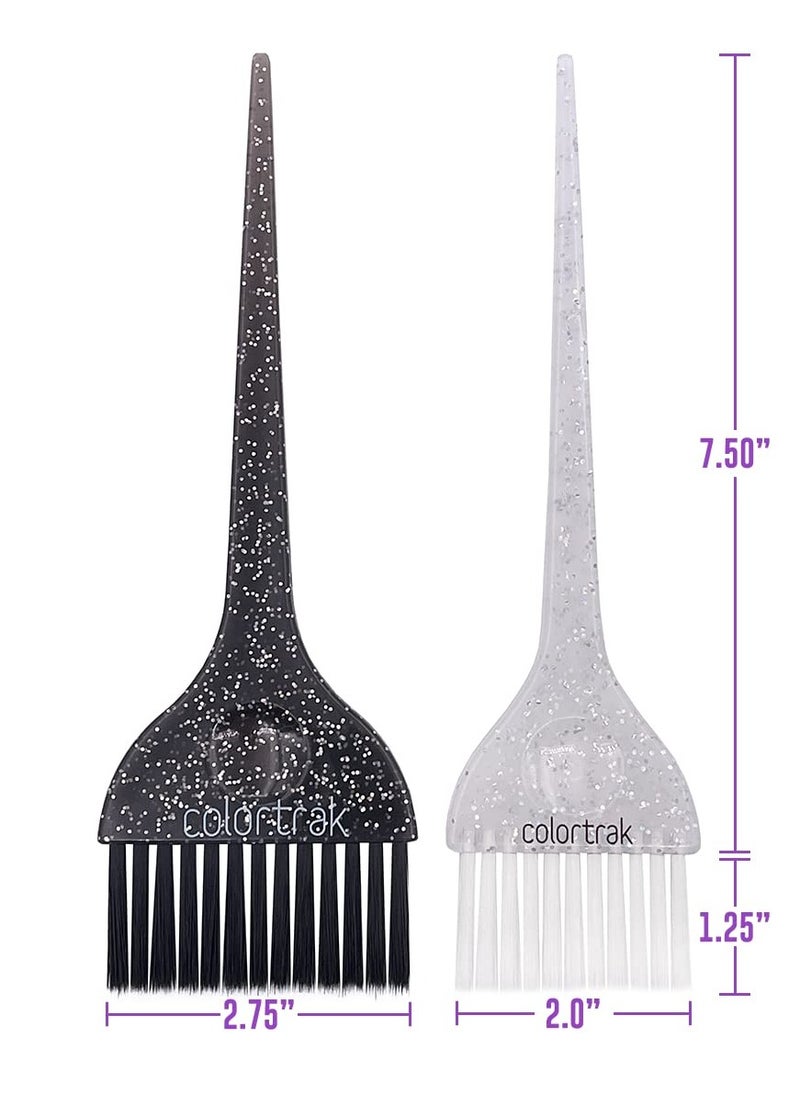 Colortrak Galaxy Glitter 2 Piece Hair Brush Set for Highlighting and Coloring Hair Sections, Includes 2.5 Inch Wide Celestial Glow Soft Bristle Brush, 3 Inch Wide Meteor Shower Stiff Bristle Brush