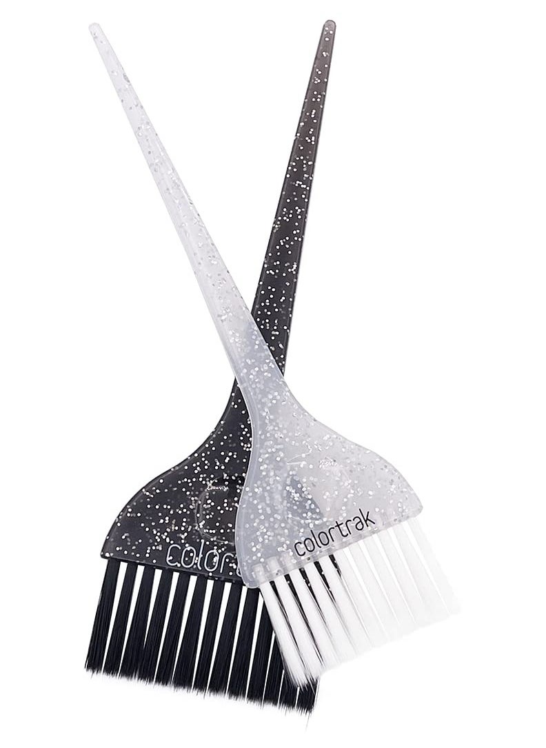 Colortrak Galaxy Glitter 2 Piece Hair Brush Set for Highlighting and Coloring Hair Sections, Includes 2.5 Inch Wide Celestial Glow Soft Bristle Brush, 3 Inch Wide Meteor Shower Stiff Bristle Brush