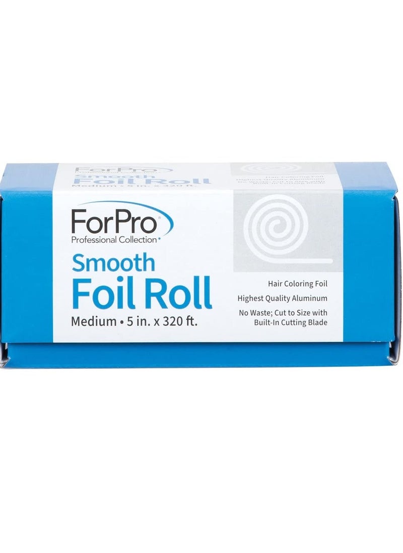 ForPro Professional Collection Smooth Aluminum Foil Roll, 320 Ft Hair Foils for Color Application and Highlighting Services, Silver, Medium, 5