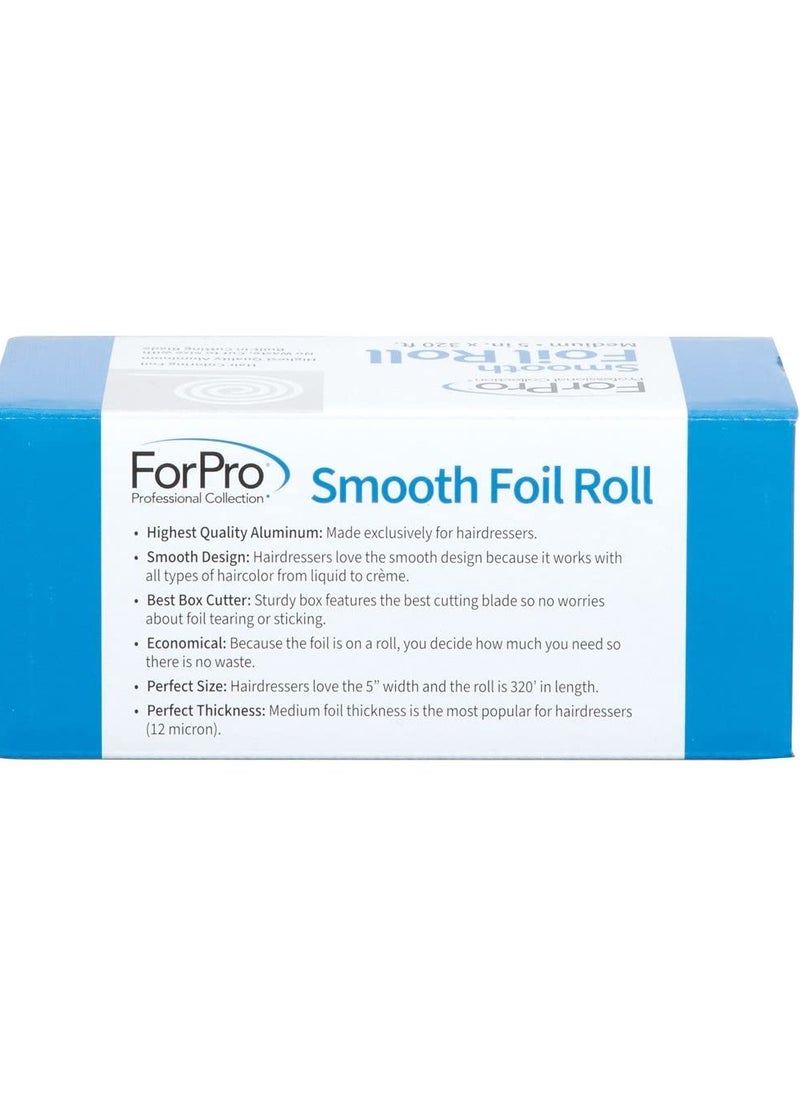 ForPro Professional Collection Smooth Aluminum Foil Roll, 320 Ft Hair Foils for Color Application and Highlighting Services, Silver, Medium, 5