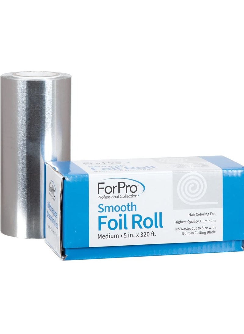 ForPro Professional Collection Smooth Aluminum Foil Roll, 320 Ft Hair Foils for Color Application and Highlighting Services, Silver, Medium, 5