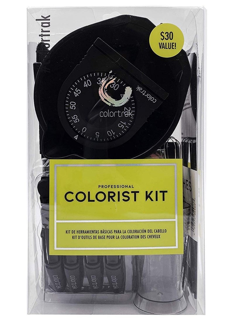 Colortrak Professional Hair Colorist Kit, 4-Pack Croc Clips, Color Beaker, Whisk, Duo Brush, 3-Pack of Brushes, Black Reusable Medium Gloves, Color Bowl, 50-Count Popup Hair Coloring Foil, Storage Box