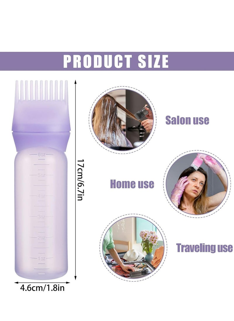 Pimoys Root Comb Applicator Bottle 6 Ounce, Oil Applicator for Hair Dye, Hair Oiling Bottle Brush with Graduated Scale, Purple