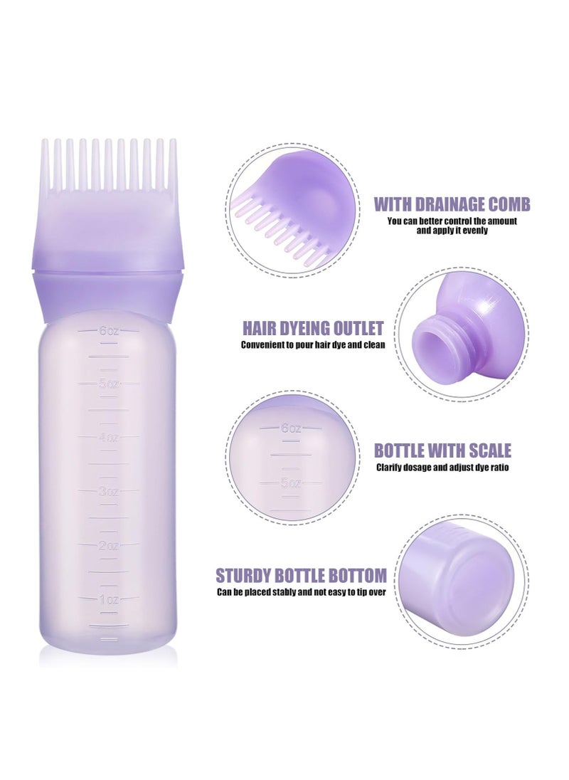 Pimoys Root Comb Applicator Bottle 6 Ounce, Oil Applicator for Hair Dye, Hair Oiling Bottle Brush with Graduated Scale, Purple