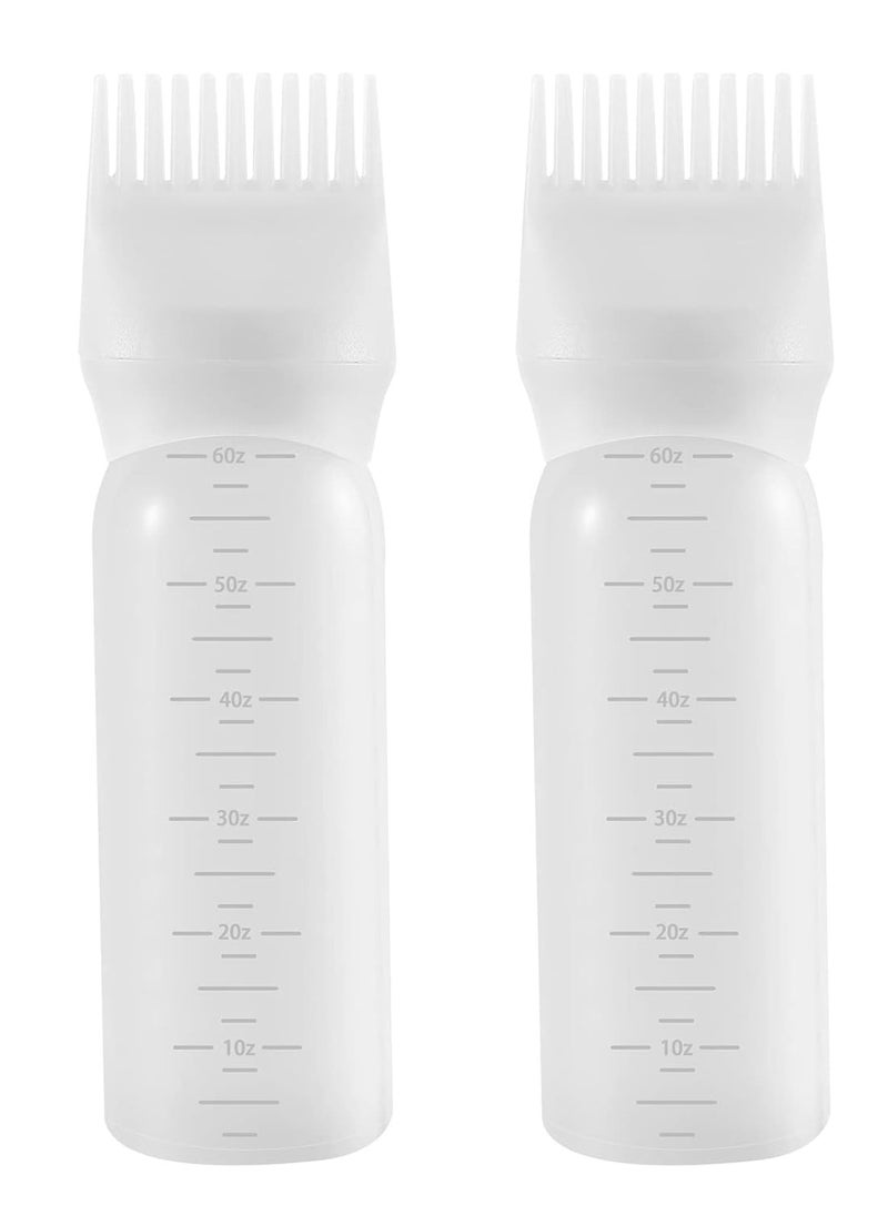 Pimoys Root Comb Applicator Bottle 6 Ounce, 2 Pack Hair Oil Applicator, Applicator Bottle for Hair Dye Applicator Bottle with Graduated Scale, White