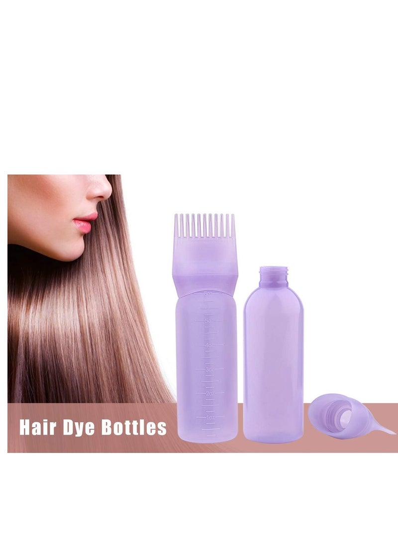 Yebeauty Root Comb Applicator Bottle, 2 Pack 6 Ounce Hair Oil Applicator Bottle for Hair Dye Bottle Applicator Brush with Graduated Scale- Purple