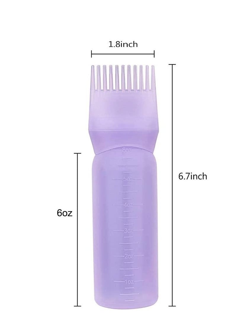 Pimoys Root Comb Applicator Bottle 6 Ounce Oil Applicator for Hair Dye, 3 Pack Hair Oiling Bottle Brush with Graduated Scale (Pink, Purple, White)