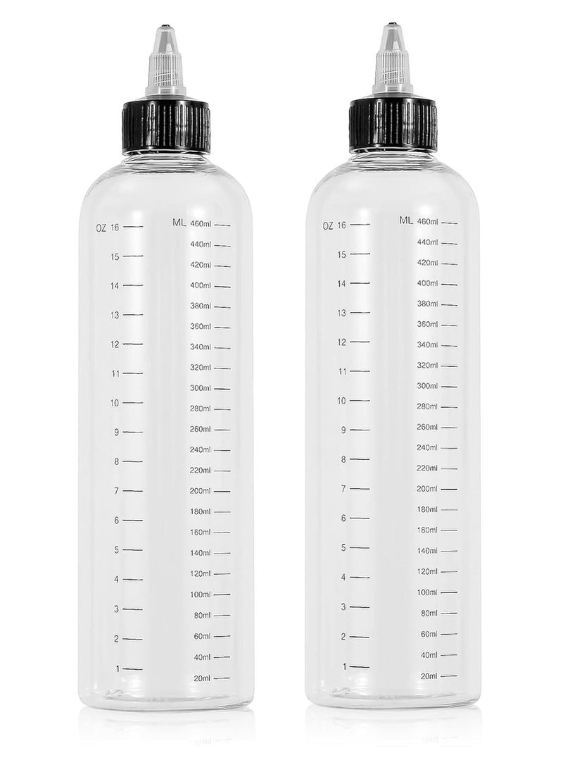 driew Applicator Bottles for Hair, 16.9oz Hair Squeeze Bottle Twist-On Top Tip Cap with Ratio Graduated Scale Color Applicator Bottle Hair Dye Bottle Pack of 2C