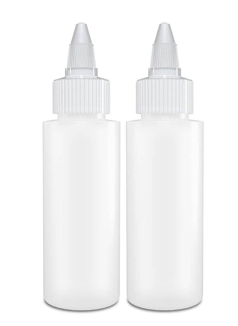 BRIGHTFROM Twist Top Applicator Bottles, Squeeze 2 OZ Empty Plastic Bottles, Refillable, Open/Close Nozzle - Multi Purpose (Pack of 2)