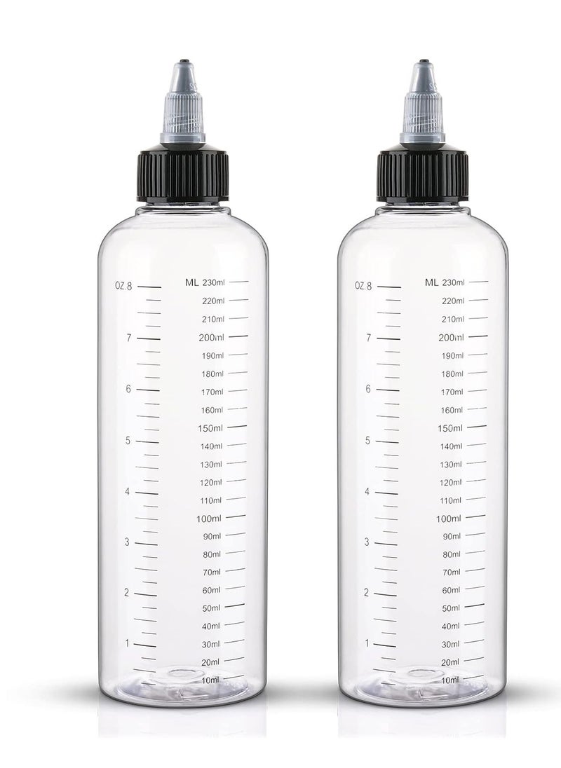 Cosywell Applicator Bottle for Hair 8.5oz 2 Pack Hair Squeeze Bottles with Graduated Scale Hair Dye Applicator Bottle Twist-On Top Tip Cap Empty Plastic Hair Color Oil Bottle