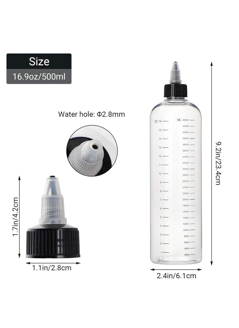 Segbeauty 16.9oz Hair Dye Bottles, Measured Twist-On Top Tip Cap Hair Color Squeeze Bottle with Ratio Graduated Scale, 2pcs 500ml Refillable Empty Hair Color Applicator Bottle Dyeing Tool Transparent