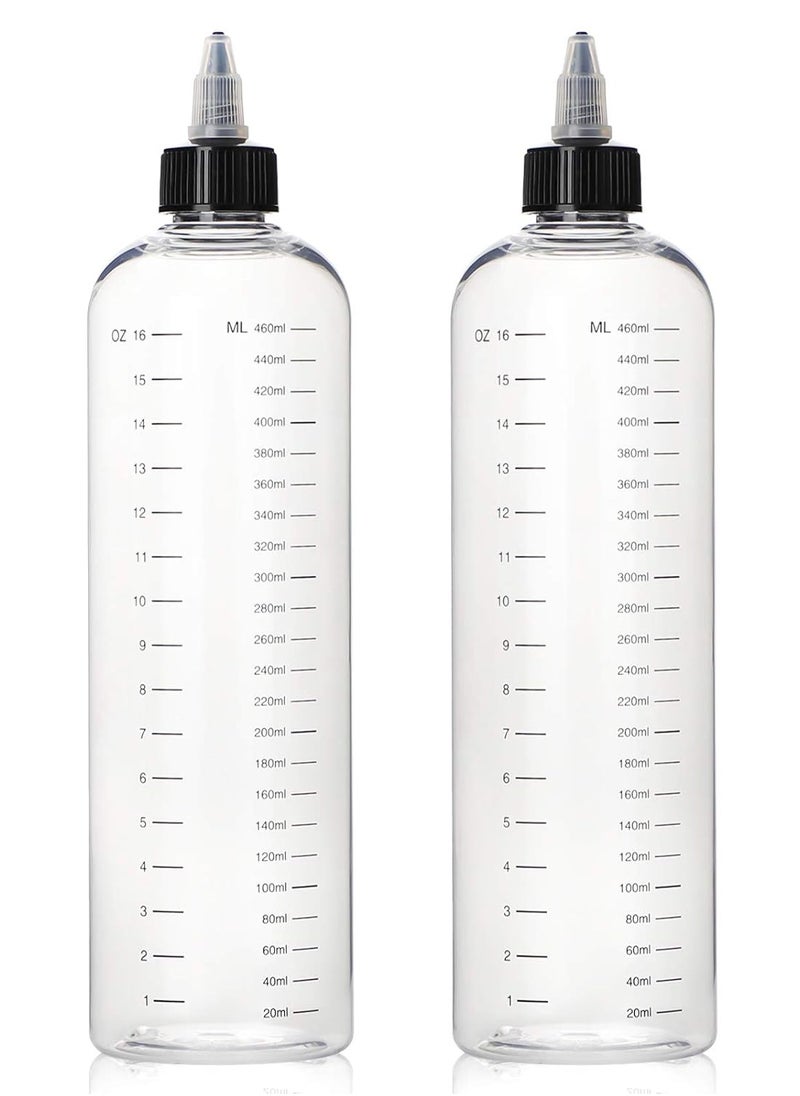 Segbeauty 16.9oz Hair Dye Bottles, Measured Twist-On Top Tip Cap Hair Color Squeeze Bottle with Ratio Graduated Scale, 2pcs 500ml Refillable Empty Hair Color Applicator Bottle Dyeing Tool Transparent