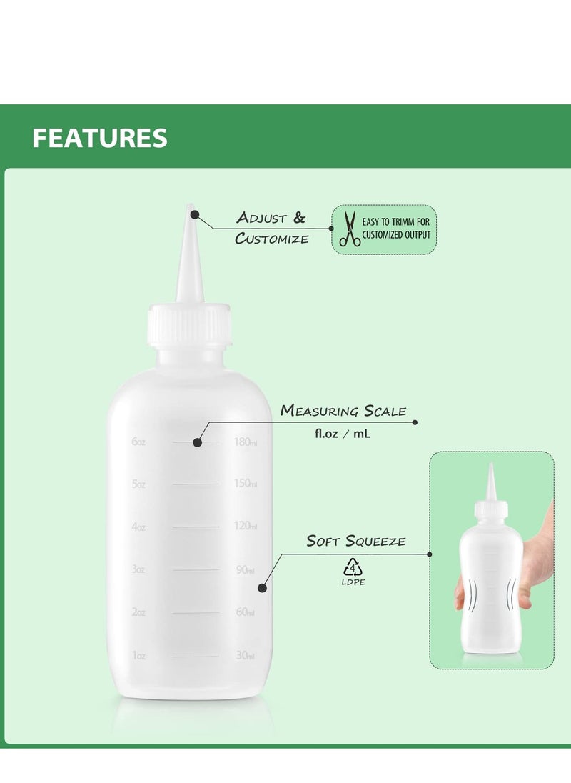 Bar5F Hair Color Applicator Bottles, 3-Pack, 6 Ounce Translucent Squeeze Dropper Bottle with Measuring Scale, BPA Free, Ideal for Salon, Oil, Hair Coloring, Scalp Treatment, Taming & Styling
